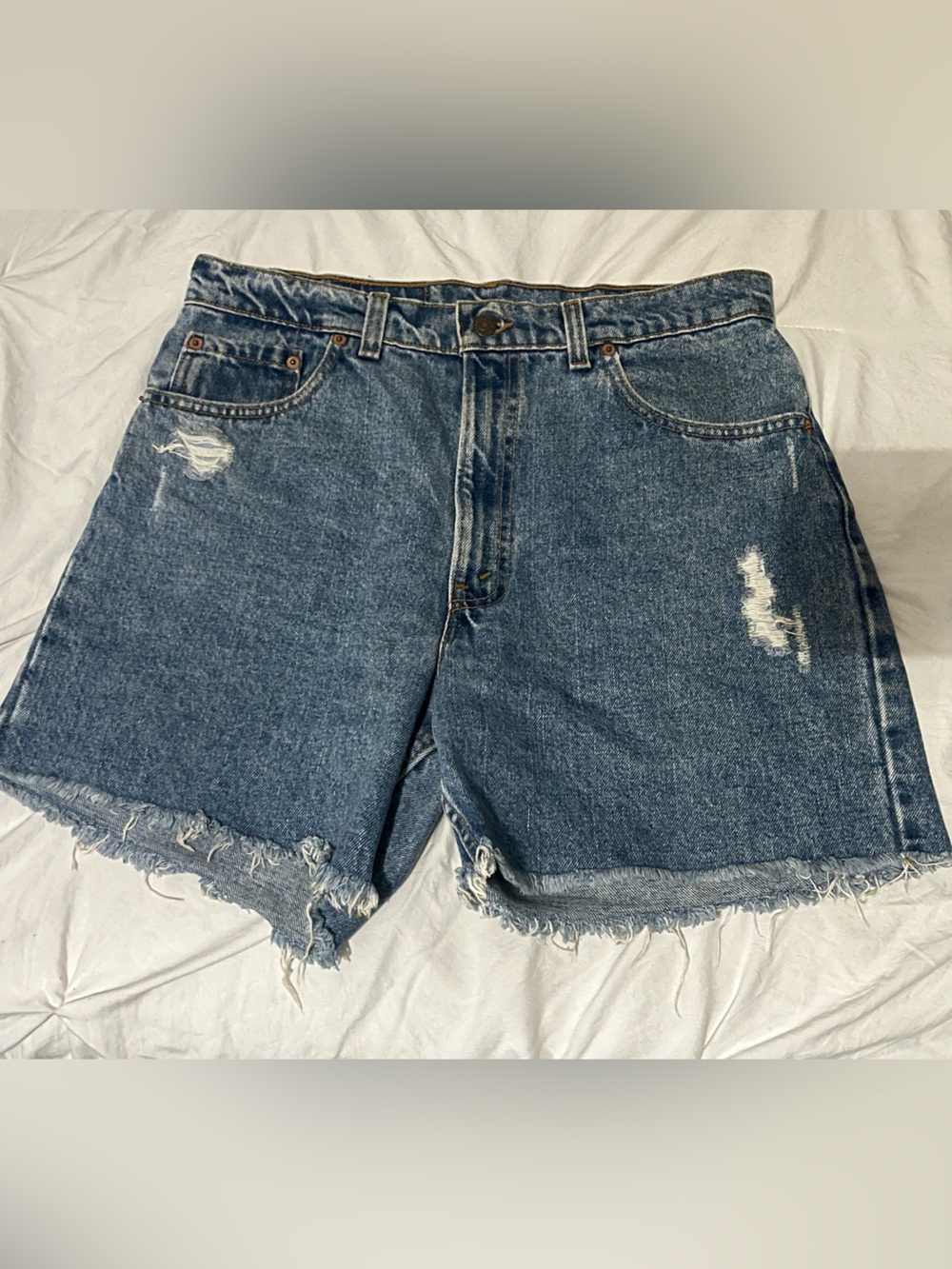 Levi's Medium Blue Distressed Denim Cutoff Shorts